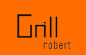 Logo, © Weingut Grill Robert Logo mit dem Text 'Grill robert' auf orangefarbenem Hintergrund.