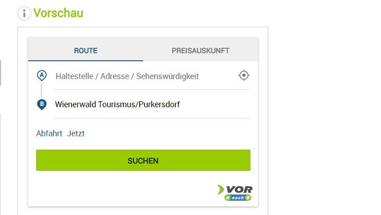 So sieht die Einbindung des Routenplaners aus, © www.vor.at So sieht die Einbindung des Routenplaners aus, © www.vor.at