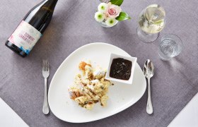Kürbis - Schmarren mit Rum - Apfel - Pflaumenmousse, © Weinland Thermenregion/Daniel Nuderscher Kürbis - Schmarren mit Rum - Apfel - Pflaumenmousse, © Weinland Thermenregion/Daniel Nuderscher