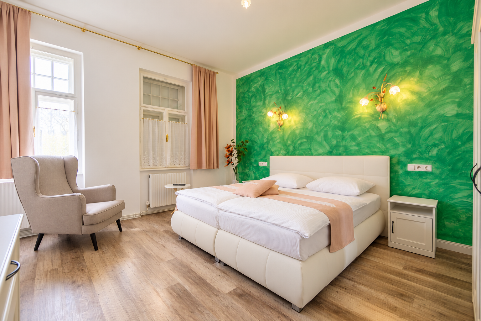 Apartment_Elsa_02_Schlafzimmer_Gruen_Seitenansicht