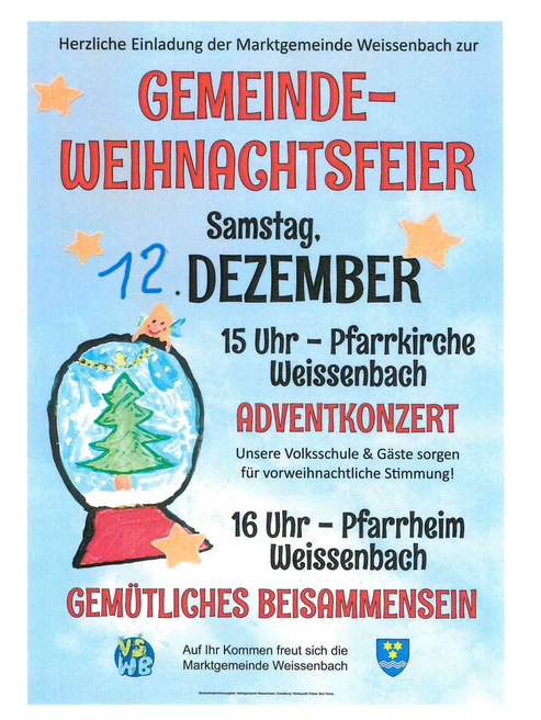 Hintergrund hellblau, Schneekugel gezeichnet von Volksschulkinder