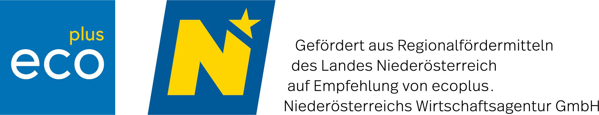 Logo ecoplus. Gefördert aus Regionalfördermitteln des Landes Niederösterreich auf Empfehlung von ecoplus. Niederösterreichs Wirtschaftsagentur GmbH.