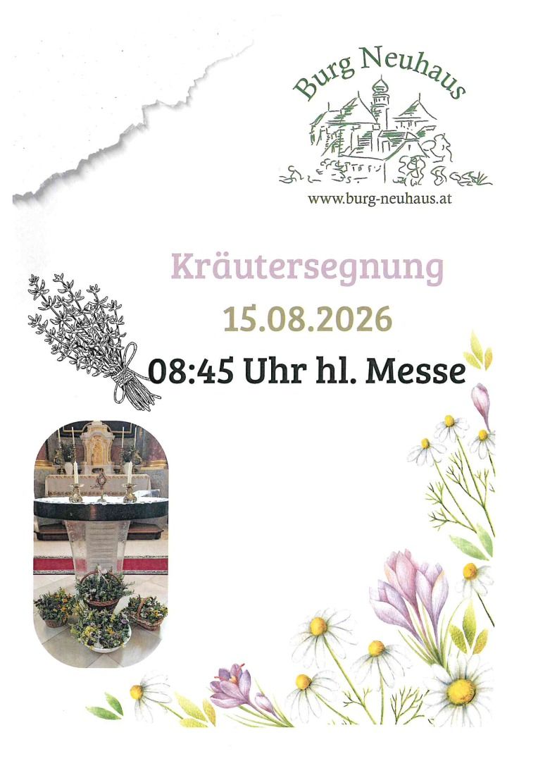 ein Bild mit einer Kirche, Blumen und Kräuter