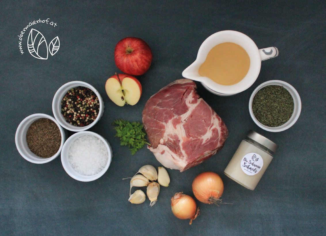 Schweinebraten mit Äpfel und Most