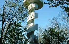 Leopold Figl lookout point with spiral staircase in the forest.