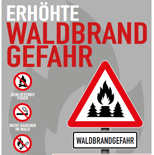 Grafik mit Symbolen und Text für Erhöhte Waldbrandgefahr
